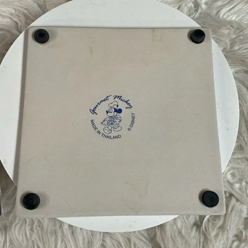 Disney Gourmet Mickey Ceramic Hot Plate 6X6 & Pop Up Kitchen Sponges Blue White